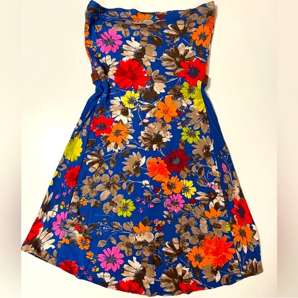 Vintage Short Floral Print Sky Brand Strapless Leather Accent Tube Sundress - Picture 2 of 5